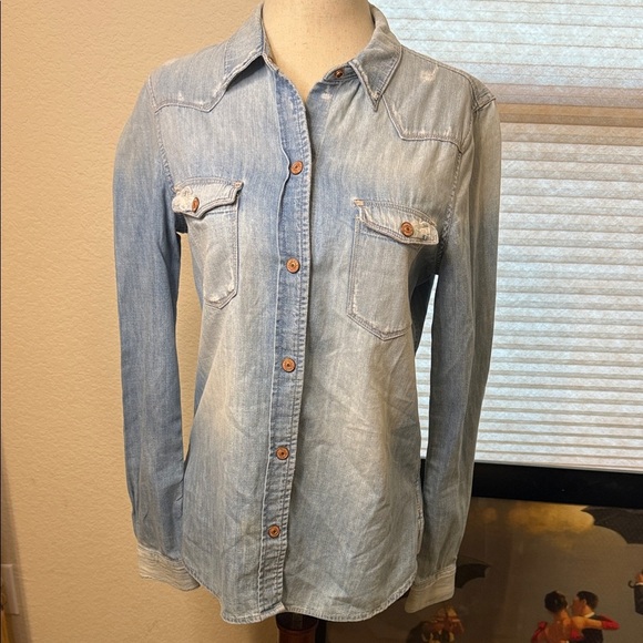 Women’s 7 For All Mankind Light Blue Denim Shirt Size S - Picture 1 of 3